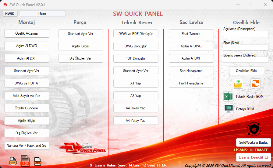 SW Quick Panel Arayüzü